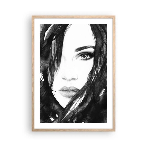 Pôster com moldura de carvalho claro - Retrato de uma dama a preto e branco - 50x70 cm