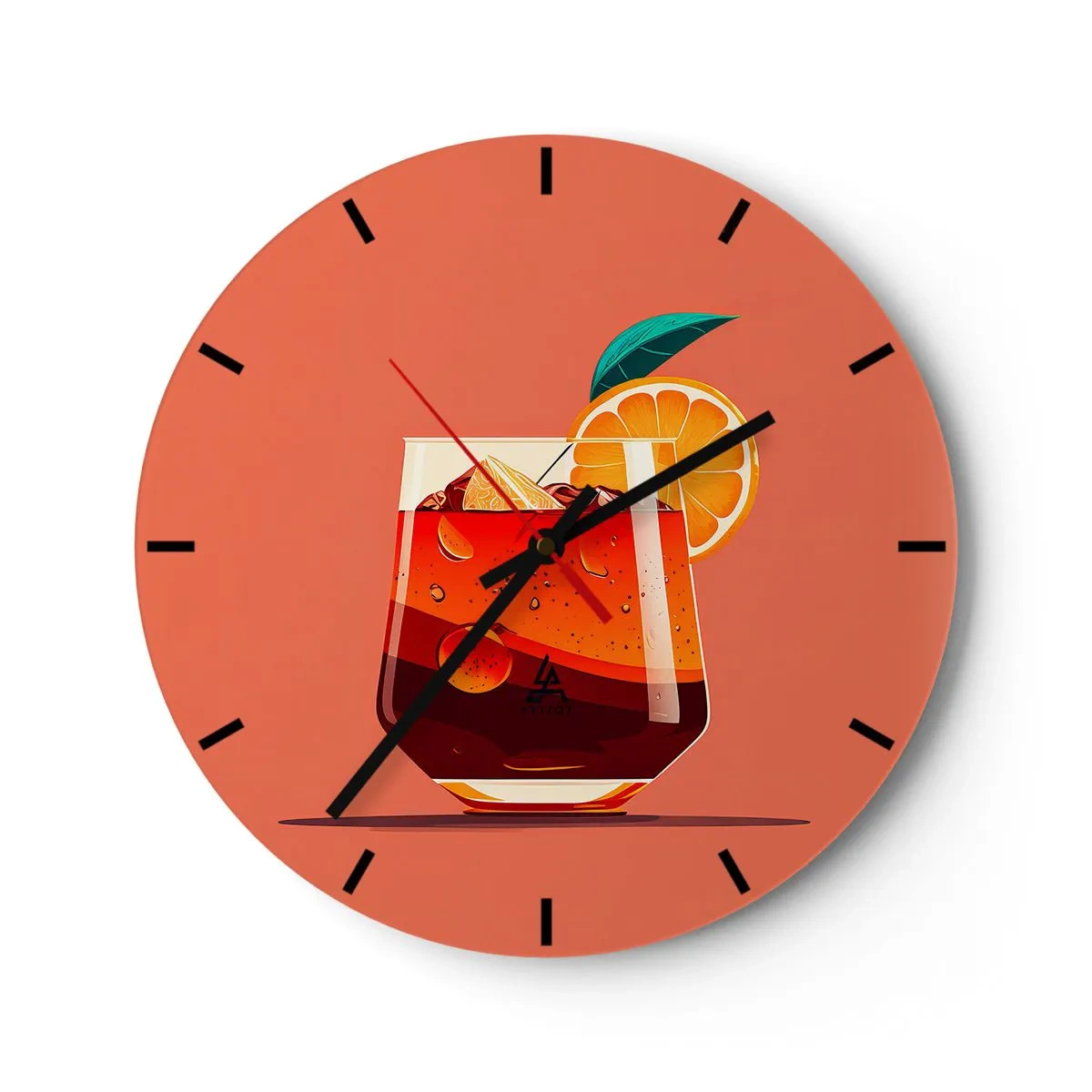 Relógio de parede - Relógio em vidro - Um copo de bebida de verão com uma fatia de laranja e gelo - 30x30cm - Refresco de verão - Decoração de parede moderna para a sala de estar, cozinha e quarto ARTTOR