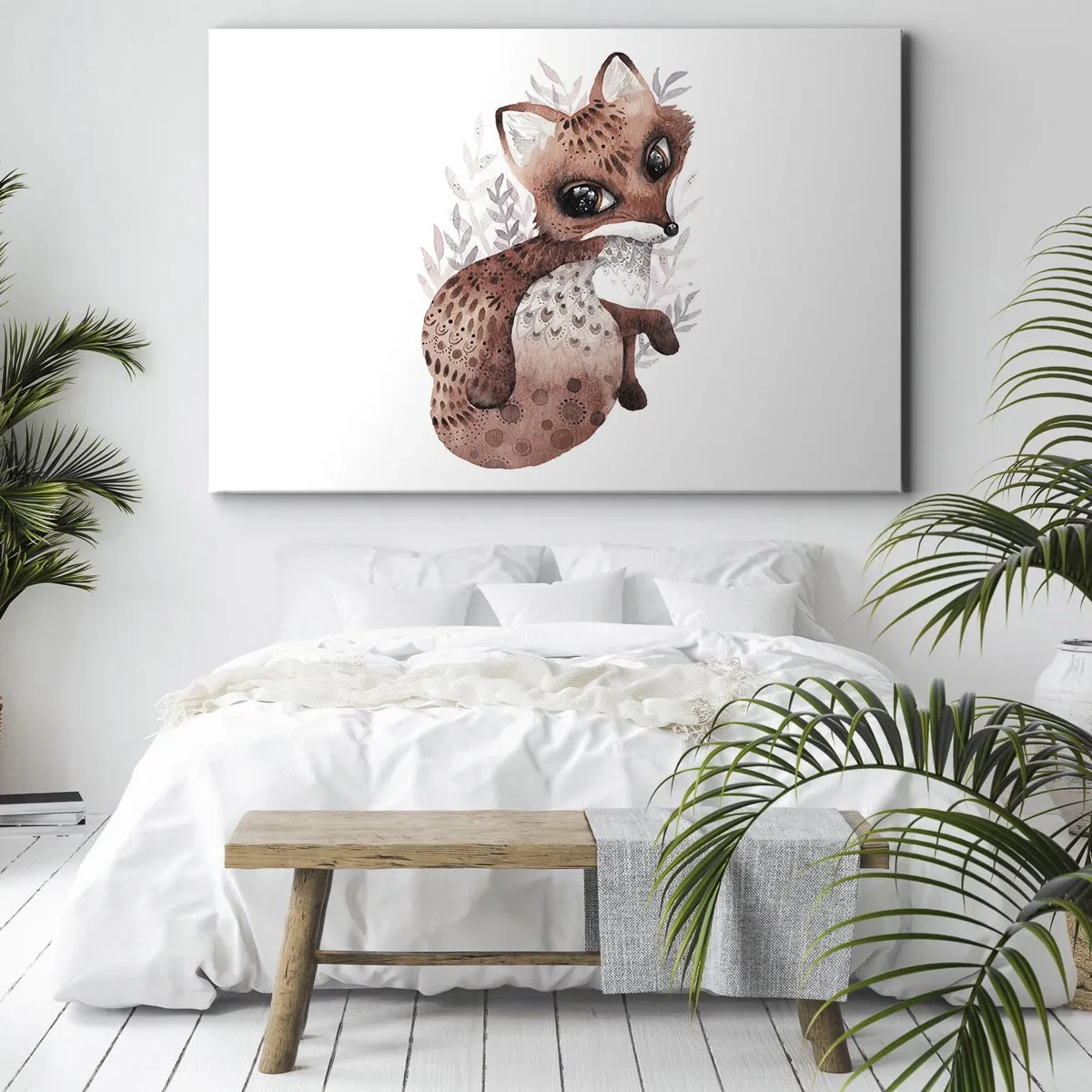 Quadro em tela - Uma linda raposa em aquarela sobre um fundo claro - 70x50cm - Como não amar - Decoração de parede moderna para a sala de estar e quarto ARTTOR