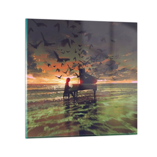 Quadro em vidro - Um concerto de piano e ondas - 50x50 cm