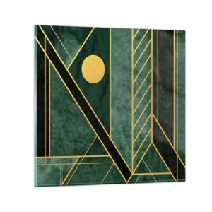 Quadro em vidro - A dinâmica do ouro e do azul - 50x50 cm