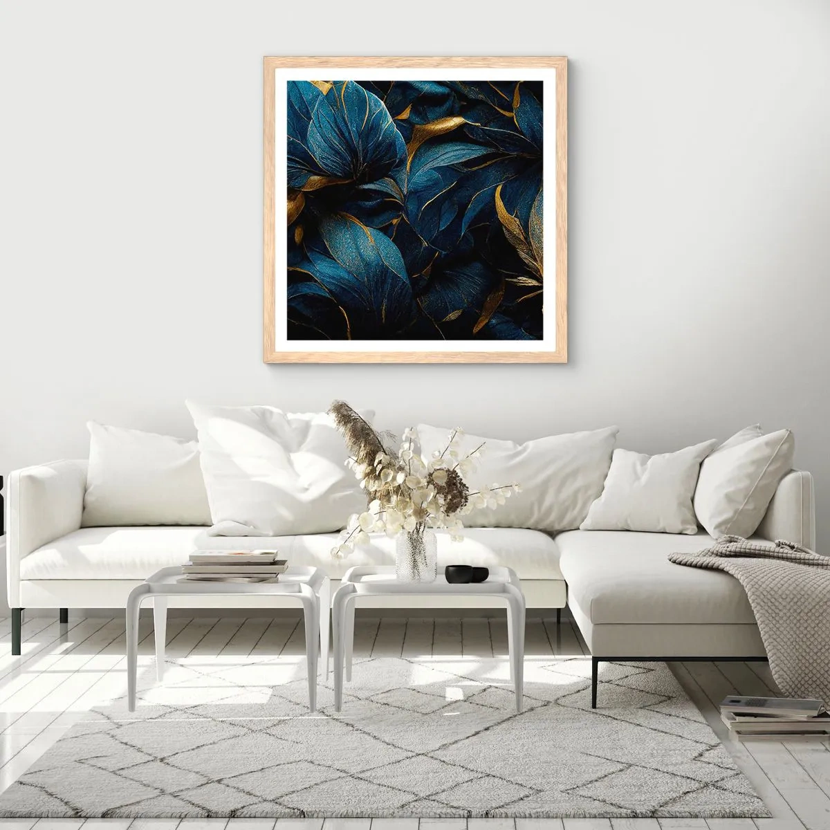 Pôster com moldura de carvalho claro - Forrado com ouro - 60x60 cm