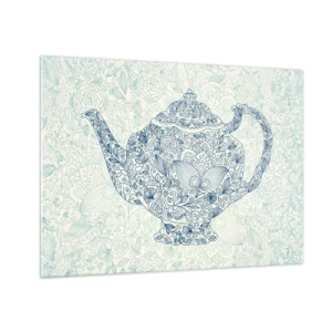Quadro em vidro - Bule de chá floral estilo vintage - 70x50cm - Chás de charme - Decoração de parede moderna para a sala de estar e quarto ARTTOR