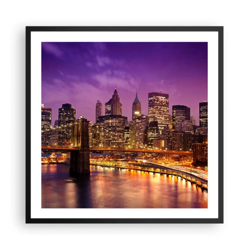 Pôster com moldura preta - Manhathann roxa e dourada - 60x60 cm