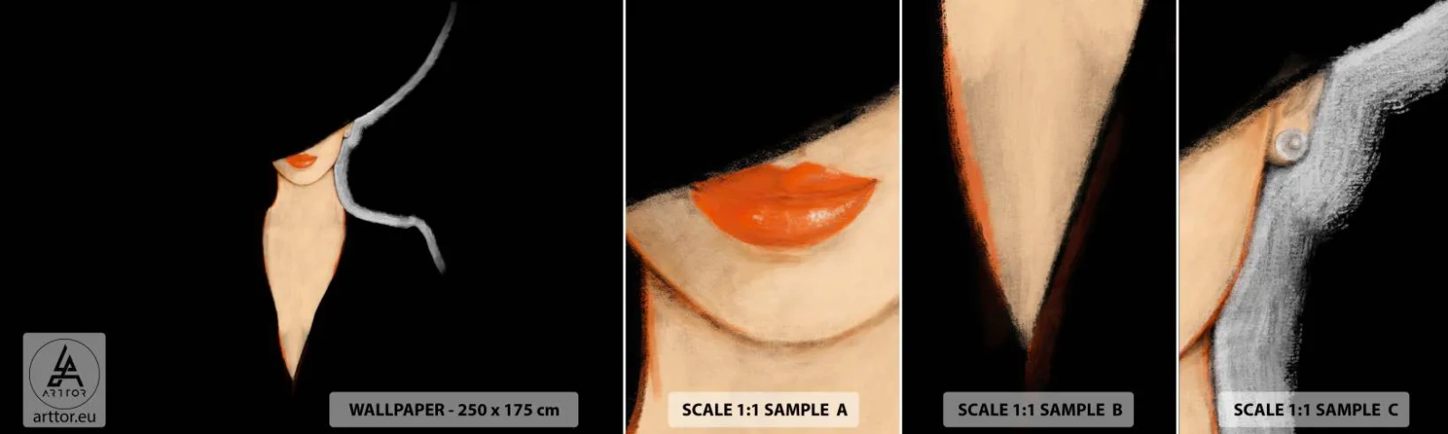 Amostra de papel de parede autocolante Deluxe Sticker - Elegância e estilo - Mulher de chapéu, Moda, Pedaço - 100x30 cm