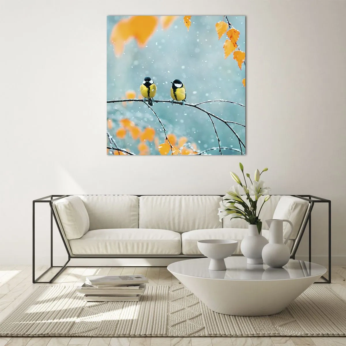 Quadro em vidro - Fofoca de pássaros - 40x40 cm