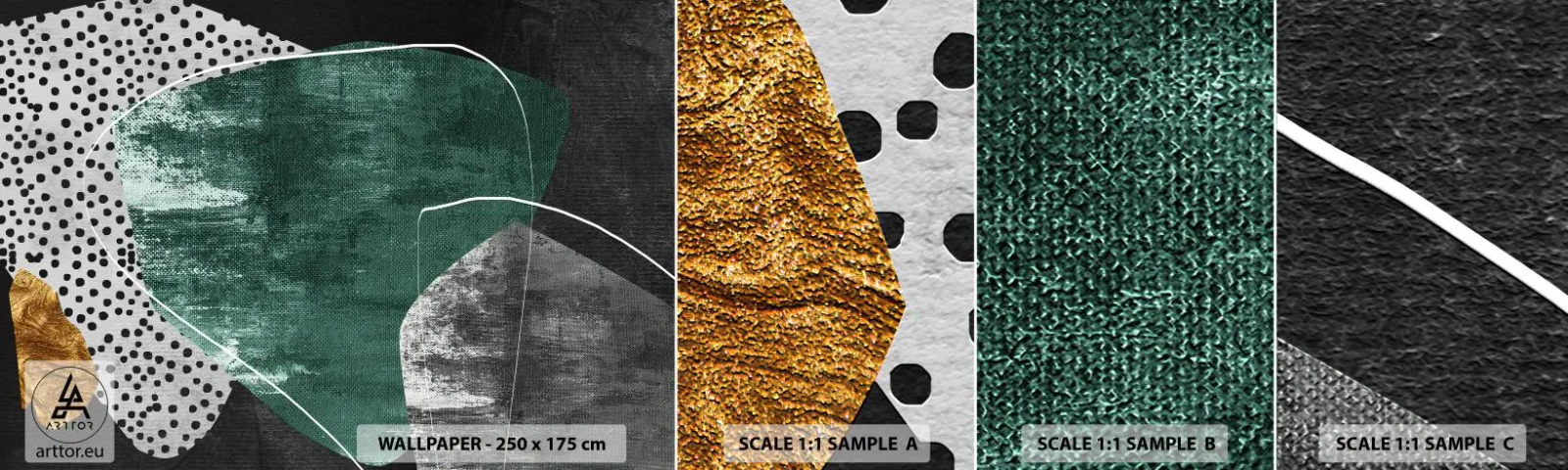 Amostra de papel de parede autocolante Deluxe Sticker - Abstração colorida com folha de ouro - Abstração, Textura, Colagem - 100x30 cm