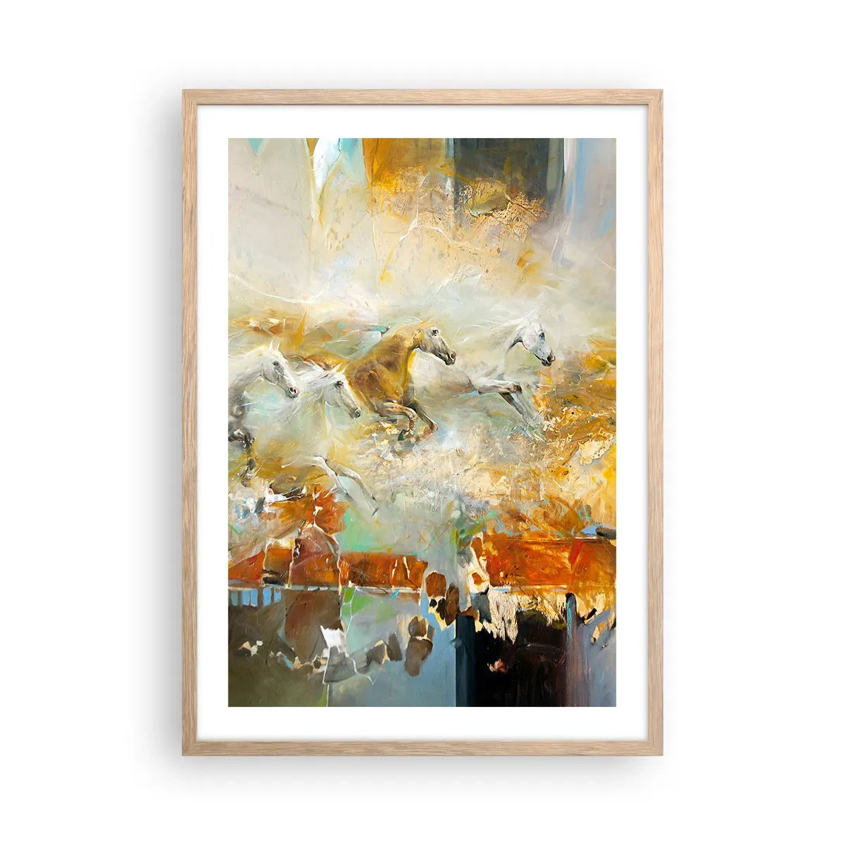 Pôster com moldura de carvalho claro - A galope através da luz - 50x70 cm
