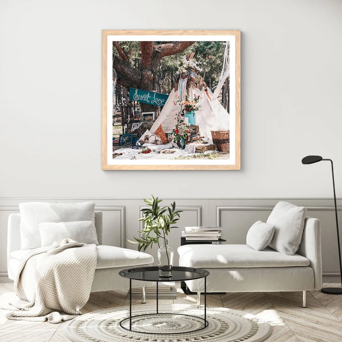 Pôster com moldura de carvalho claro - Make love… - 60x60 cm