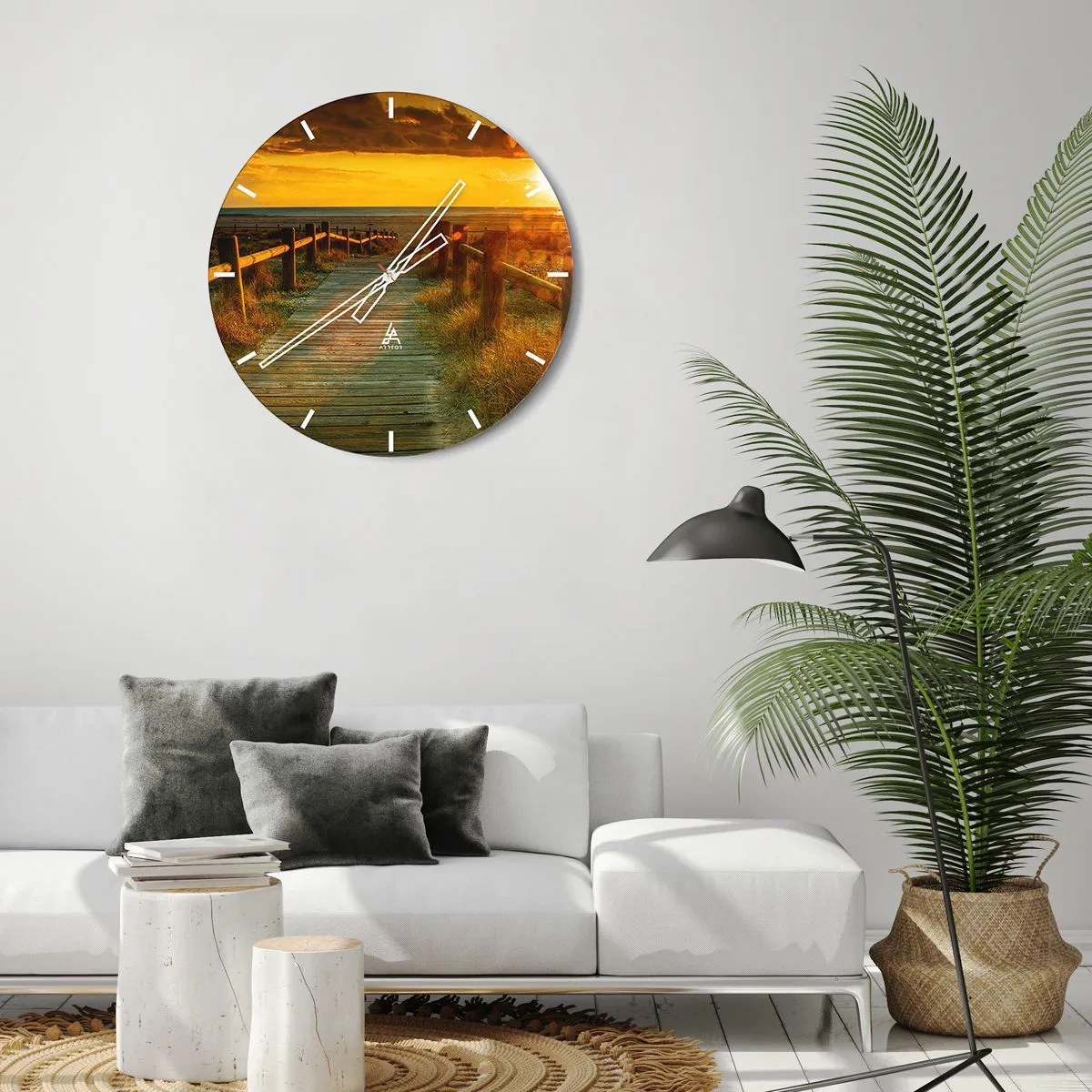 Relógio de parede - Relógio em vidro - Banhado em ouro antigo - 40x40 cm