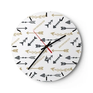 Relógio de parede - Relógio em vidro - Padrão decorativo com várias setas em um fundo branco - 30x30cm - O sonho do arqueiro - Decoração de parede moderna para a sala de estar, cozinha e quarto ARTTOR
