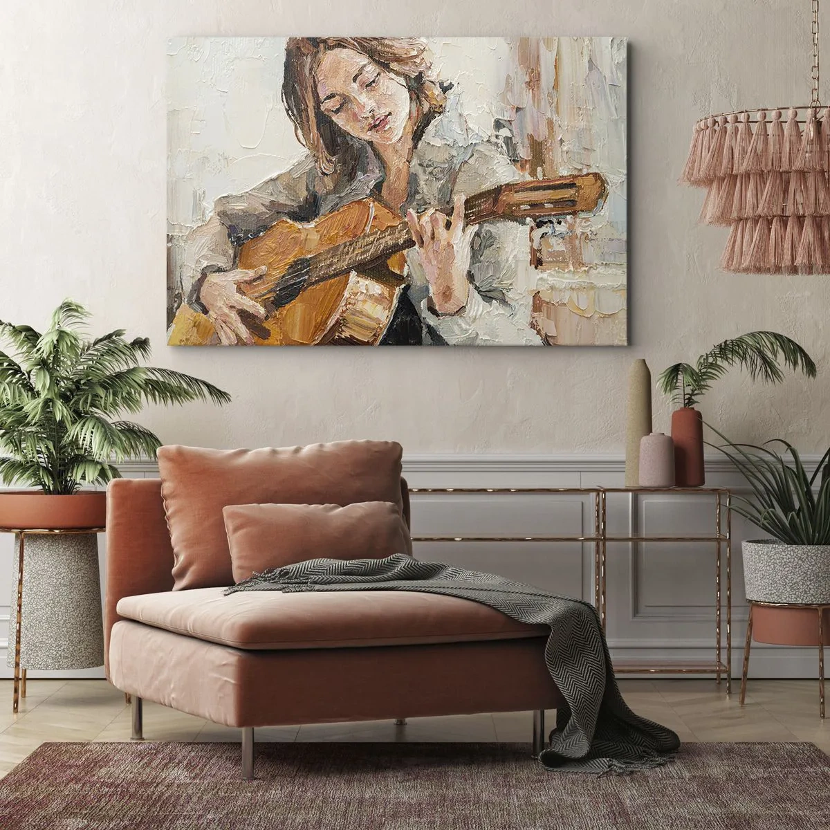 Quadro em tela - Concerto de violão e coração de rapariga - 120x80 cm