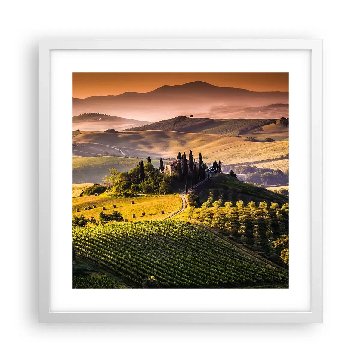 Pôster em moldura branca - Arcádia - Paisagem toscana - 40x40 cm