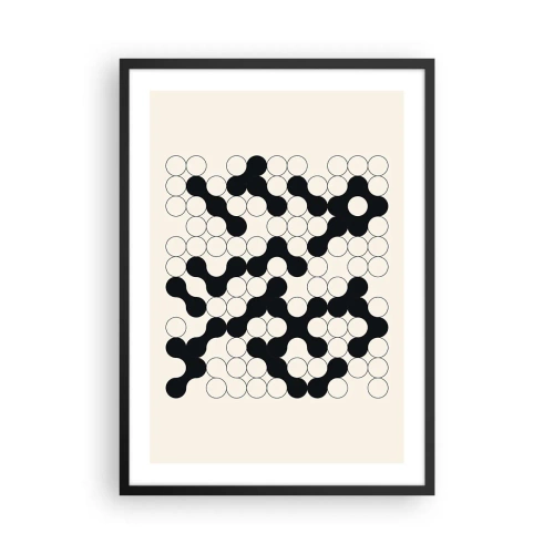 Pôster com moldura preta - Composição geométrica de círculos pretos e brancos - 50x70cm - Jogo chinês – variação - Decoração de parede moderna para a sala de estar e quarto ARTTOR