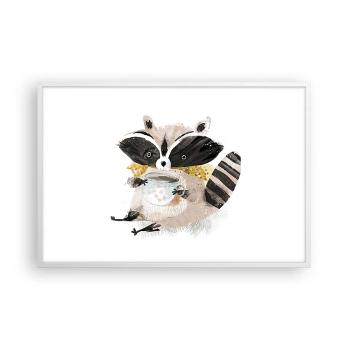 Pôster em moldura branca - O meu amigo guaxinim - 91x61 cm