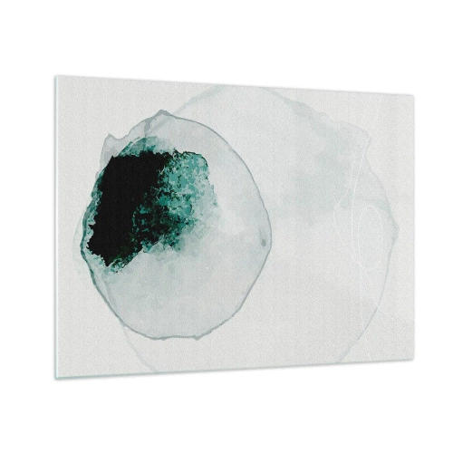 Quadro em vidro - Uma forma abstrata que lembra uma gota de água em tons de verde. - 70x50cm - Numa gota d'água - Decoração de parede moderna para a sala de estar e quarto ARTTOR
