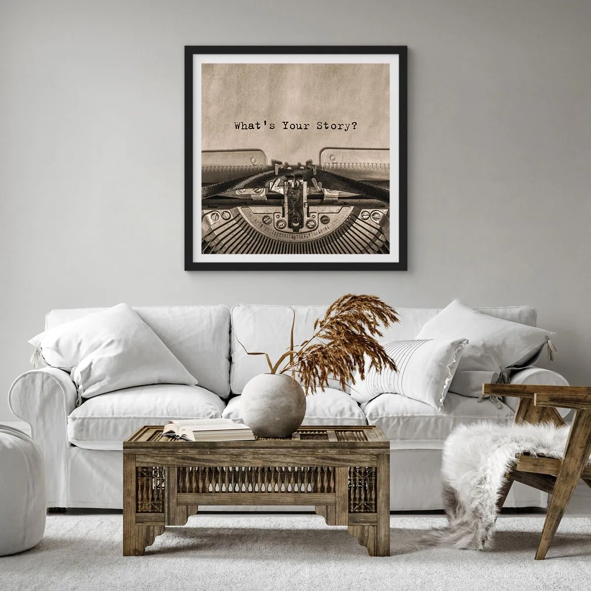 Pôster com moldura preta - Conta-me - 30x30 cm