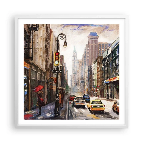 Pôster em moldura branca - Nova York – colorida também na chuva - 60x60 cm
