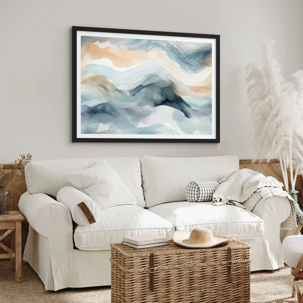 Pôster com moldura preta - Abstração nevada e nebulosa - 100x70 cm