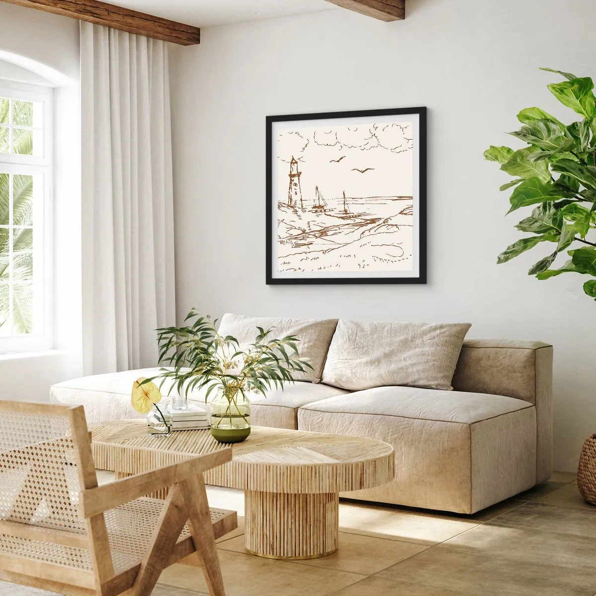 Pôster com moldura preta - Esboço das memórias do verão - 60x60 cm