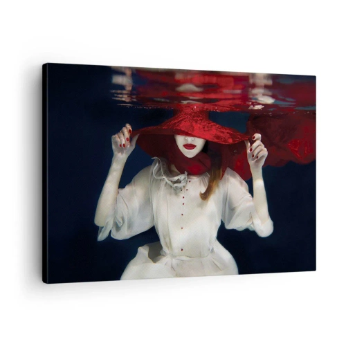 Quadro em tela - Uma mulher com um chapéu vermelho imersa na água - 70x50cm - Demônio do Pântano - Decoração de parede moderna para a sala de estar e quarto ARTTOR