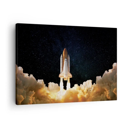 Quadro em tela - Um foguete espacial decolando contra o céu estrelado - 70x50cm - Ad astra! - Decoração de parede moderna para a sala de estar e quarto ARTTOR