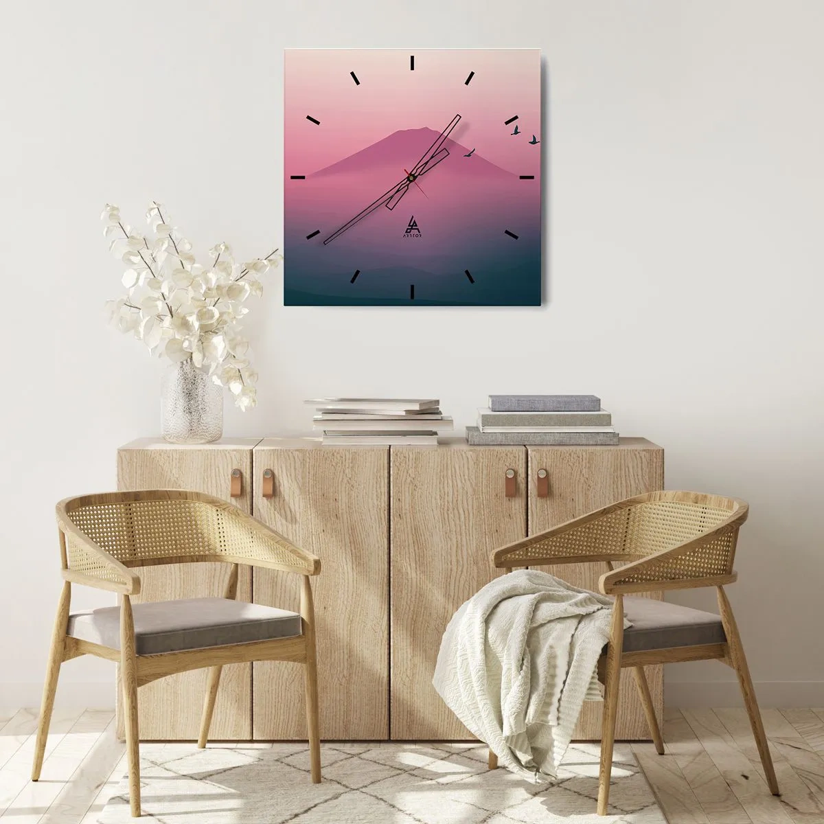 Relógio de parede - Relógio em vidro - Andarilhos sob as nuvens - 40x40 cm