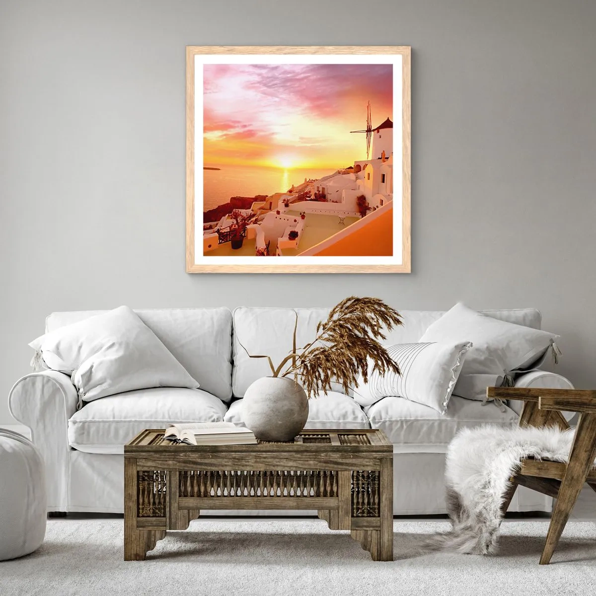 Pôster com moldura de carvalho claro - Derreter em branco e ouro - 60x60 cm