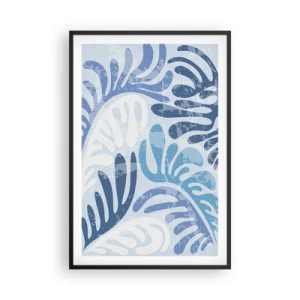 Pôster com moldura preta - Samambaias azuis - 61x91 cm