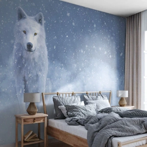 Papel de Parede Premium Sand - No espírito de inverno - Lobo branco, Animais, Inverno - 100x70 cm