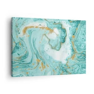 Quadro em tela - Mármore turquesa com detalhes dourados em uma composição abstrata - 70x50cm - Sob a grande onda do período Edo - Decoração de parede moderna para a sala de estar e quarto ARTTOR