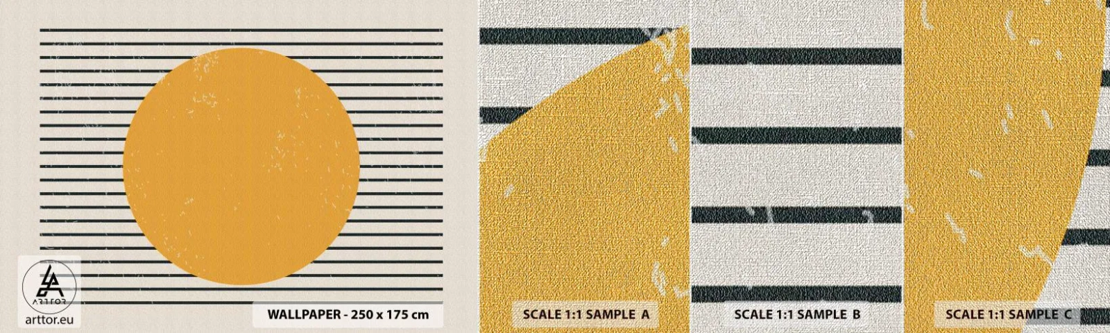 Amostra de papel de parede Premium Canvas - O poder da simplicidade - Sol, Roda, Linhas - 100x30 cm