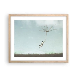 Pôster com moldura de carvalho claro - Papagaios, balões, vento - 50x40 cm