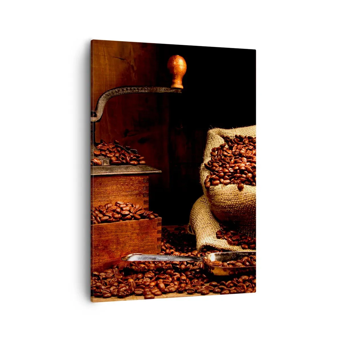 Quadro em tela - Natureza morta com grãos de café e moedor - 50x70 cm