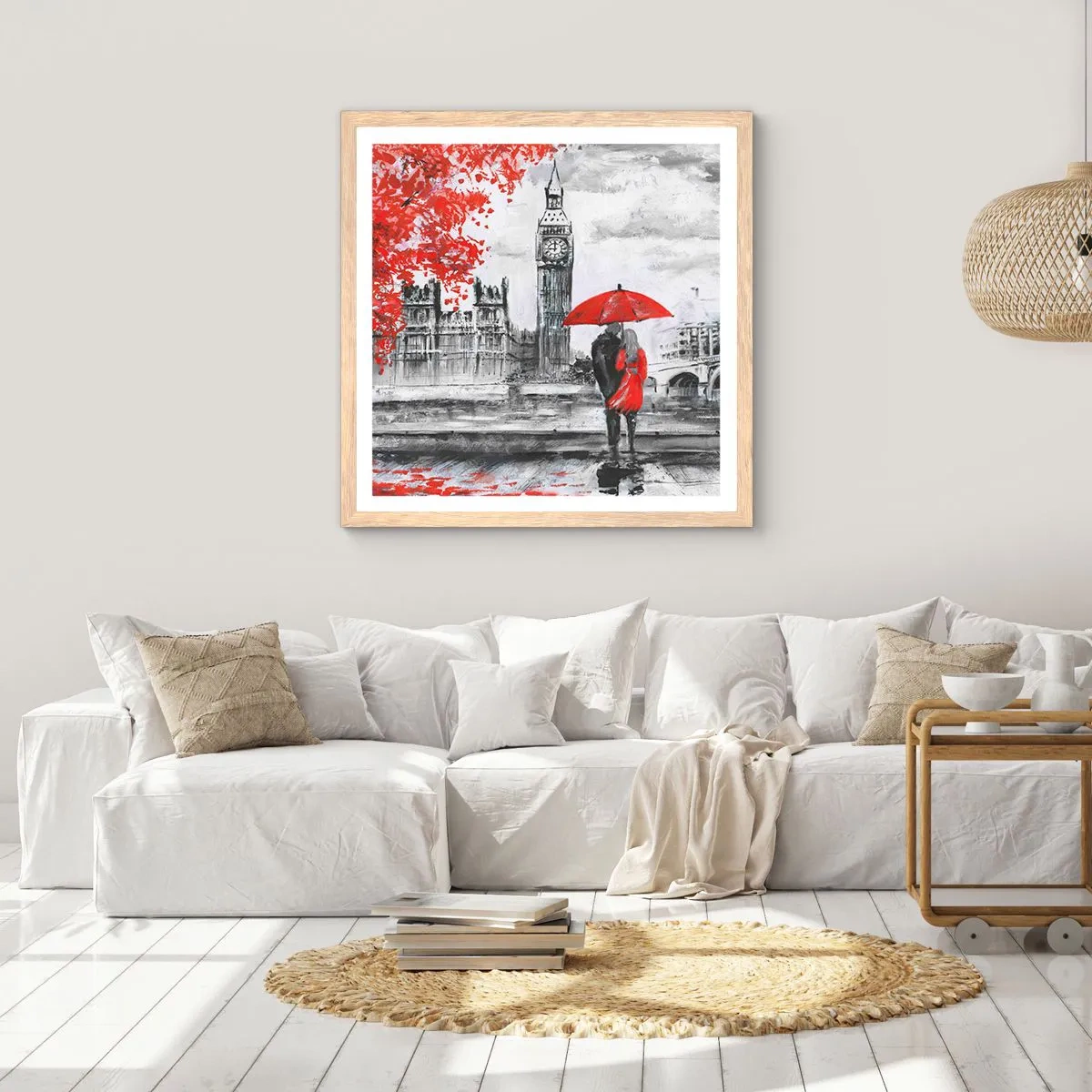 Pôster com moldura de carvalho claro - Apaixonados em Londres - 60x60 cm