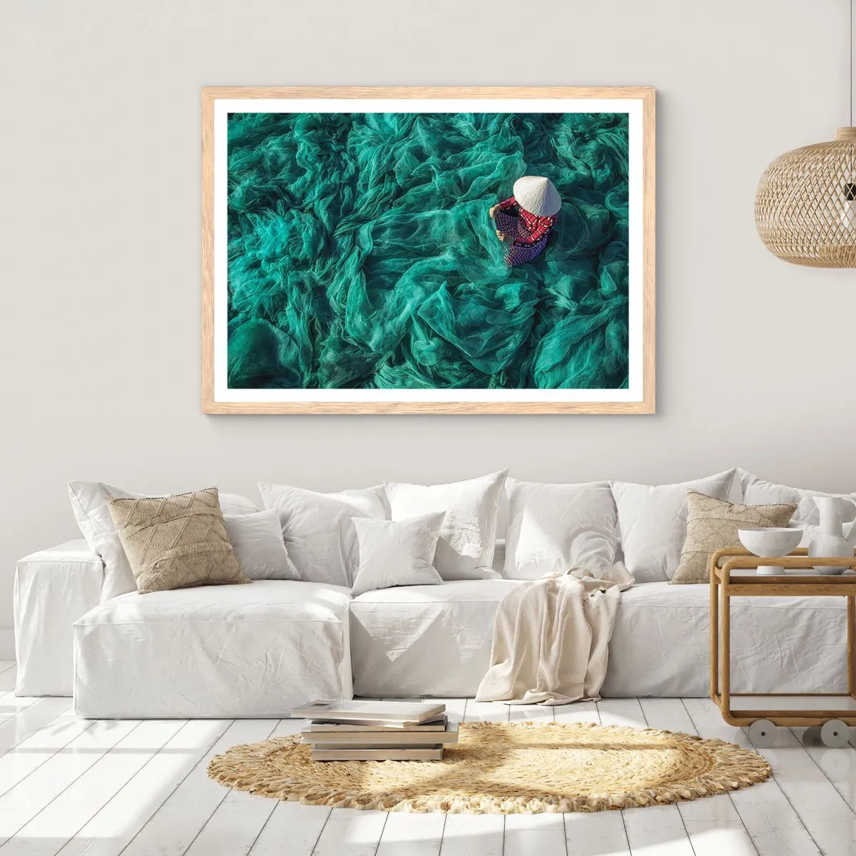 Pôster com moldura de carvalho claro - Num mar de redes - 40x30 cm