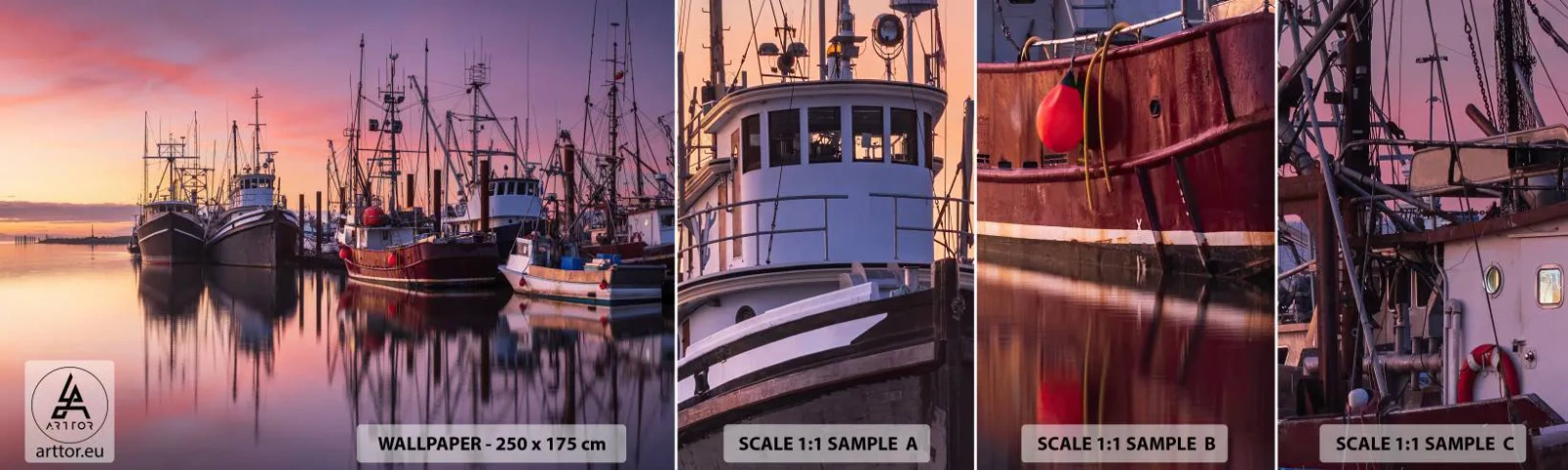Amostra de Papel de Parede Standard Eco - Antes do dia seguinte - Porto dos Pescadores, Barcos, pescaria - 100x30 cm
