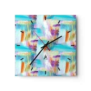 Relógio de parede - Relógio em vidro - Uma alegre coposição de camadas - 30x30 cm