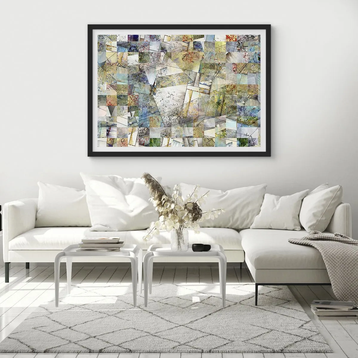 Pôster com moldura preta - Embaralhamento geométrico - 70x50 cm