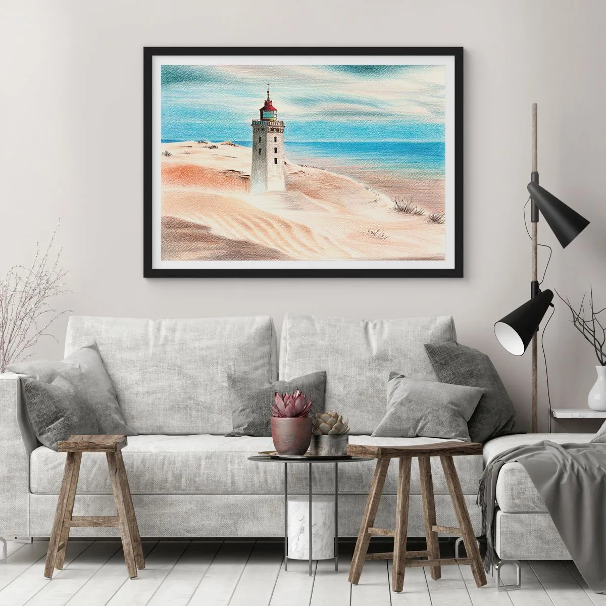Pôster com moldura preta - Sempre a olhar para o mar - 100x70 cm