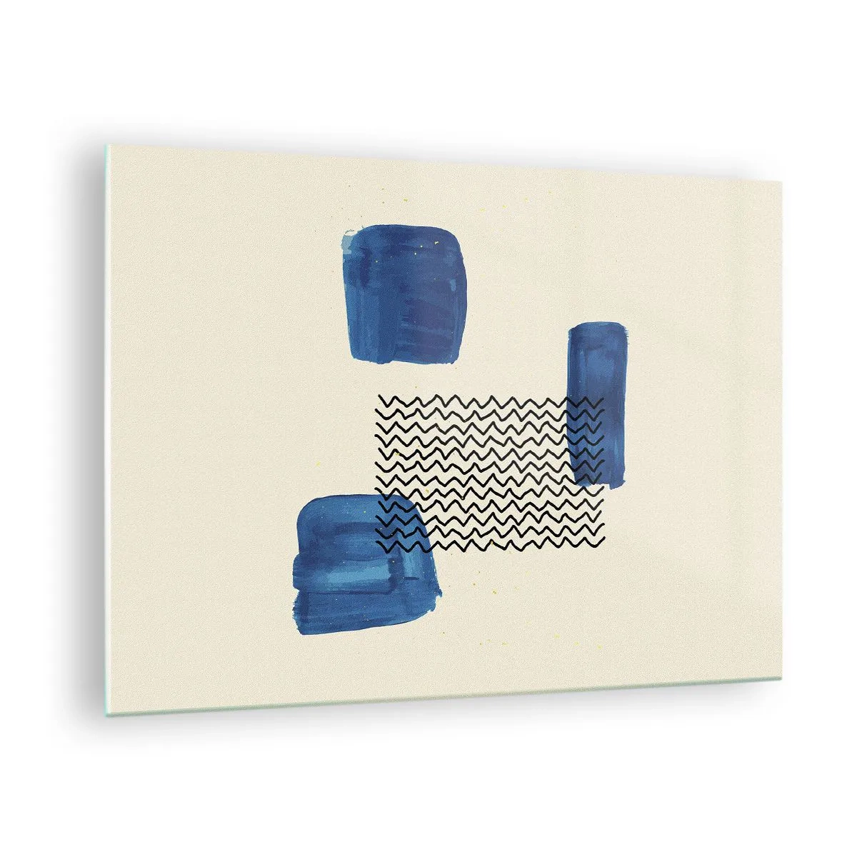 Quadro em vidro - Abstração moderna com detalhes em azul - 70x50cm - Quarteto abstrato - Decoração de parede moderna para a sala de estar e quarto ARTTOR