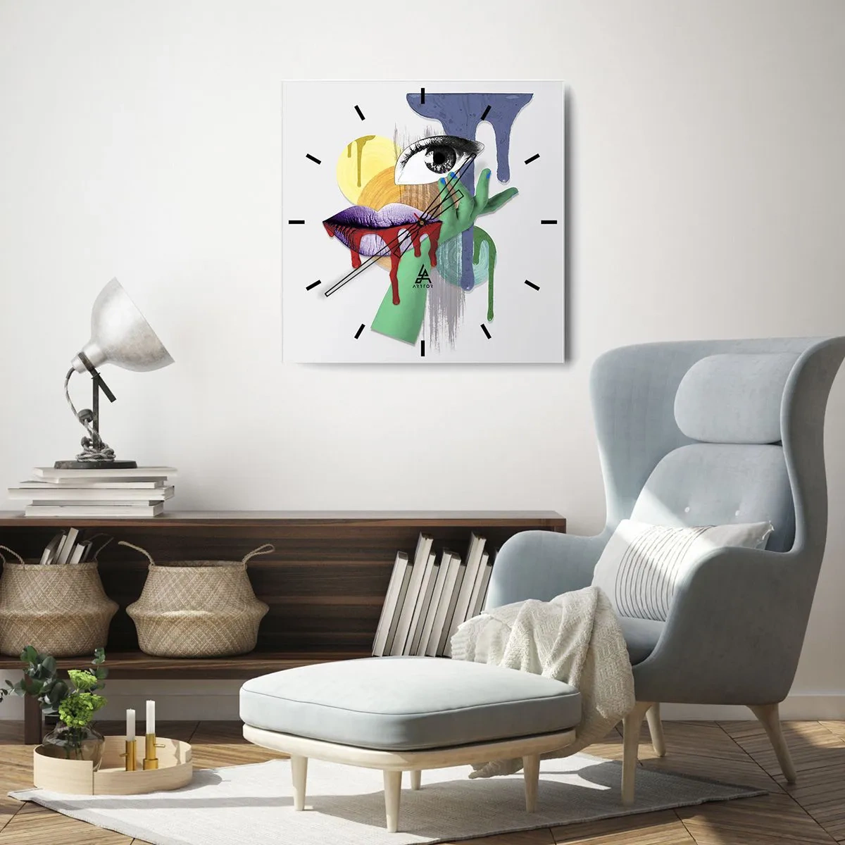 Relógio de parede - Relógio em vidro - Retrato desconstruído - 40x40 cm