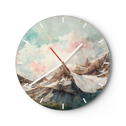 Relógio de parede - Relógio em vidro - Picos de montanhas pictóricos em um céu nublado em tons pastéis - 30x30cm - Lâminas de rocha - Decoração de parede moderna para a sala de estar, cozinha e quarto ARTTOR