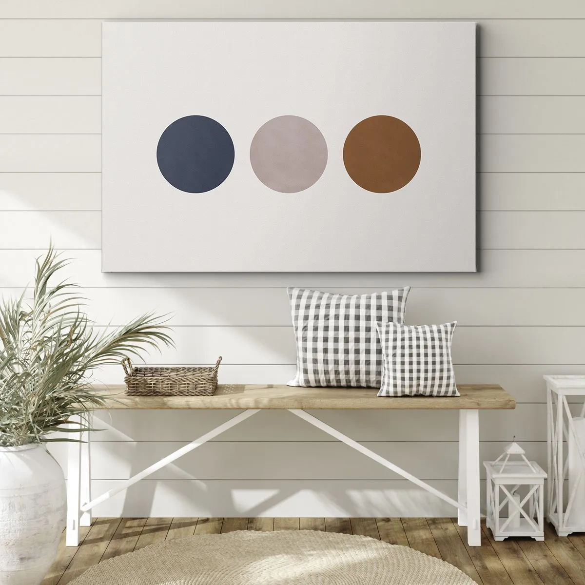 Quadro em tela - Uma composição minimalista com três círculos coloridos - 70x50cm - Um símbolo de excelência - Decoração de parede moderna para a sala de estar e quarto ARTTOR