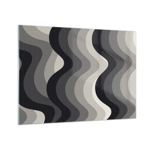 Quadro em vidro - Ondas em tons de cinza criam um padrão geométrico e rítmico - 70x50cm - Onda após onda - Decoração de parede moderna para a sala de estar e quarto ARTTOR