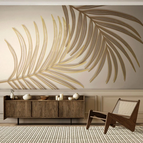 Papel de Parede Autocolante Deluxe Sticker - Palma de Ouro! - Abstração, Folha de palmeira, Gráficos - 350x256 cm