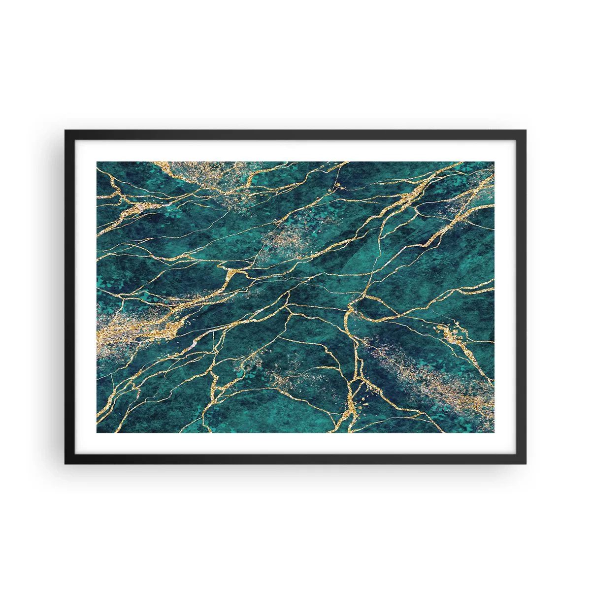 Pôster com moldura preta - Veia dourada - 70x50 cm