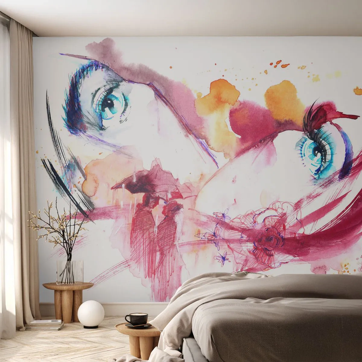 Papel de Parede Standard Eco - Na proximidade, o mundo floresce - Abstração, Rosto de mulher, Olhos Femininos - 200x140 cm