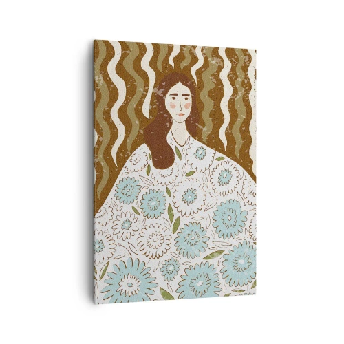 Quadro em tela - Retrato em um manto floral - 70x100 cm