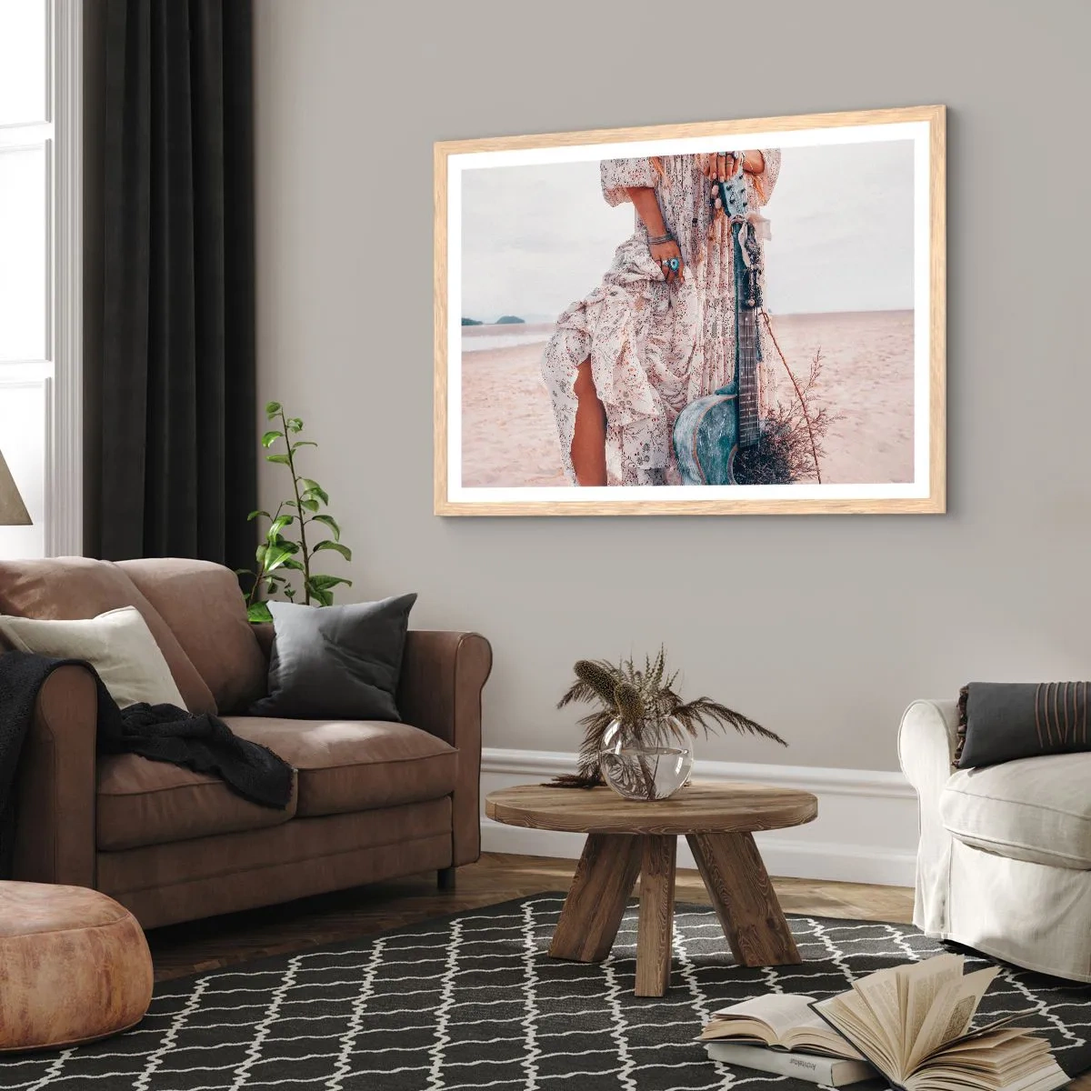 Pôster com moldura de carvalho claro - Flores a caminho - 70x50 cm